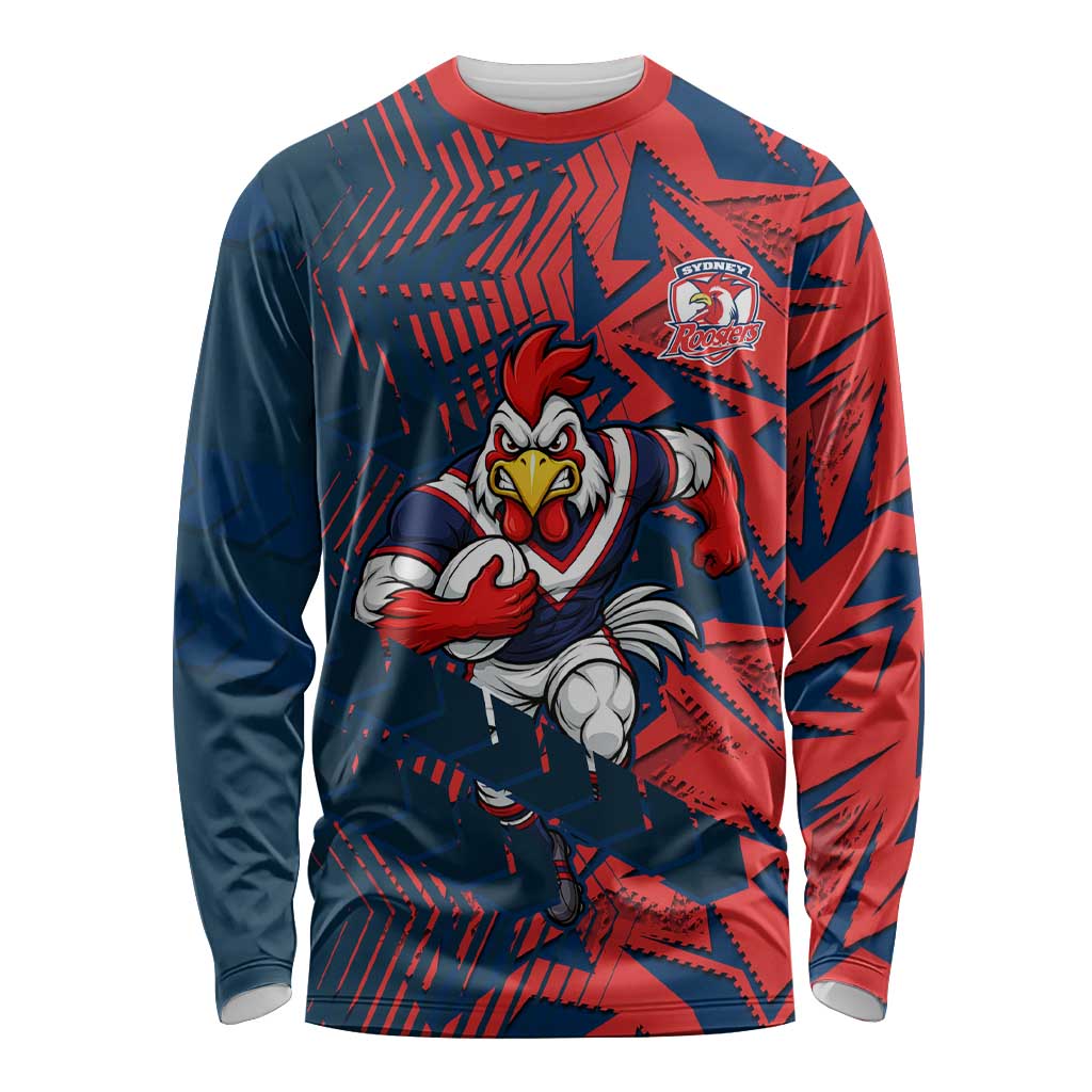 Sydney Roosters Rugby Long Sleeve Shirt Fierce Mascot Geometric Tribal Art