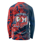 Sydney Roosters Rugby Long Sleeve Shirt Fierce Mascot Geometric Tribal Art