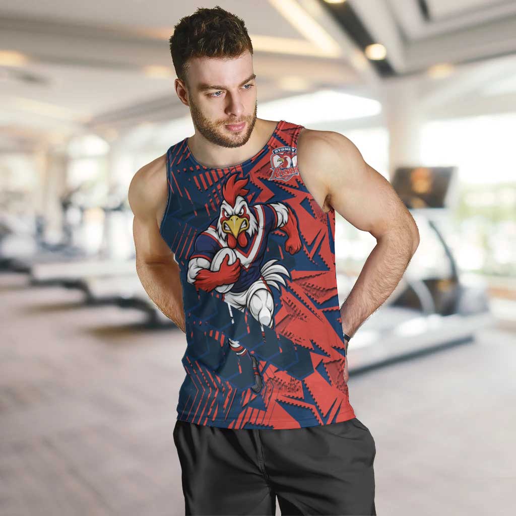 Sydney Roosters Rugby Men Tank Top Fierce Mascot Geometric Tribal Art