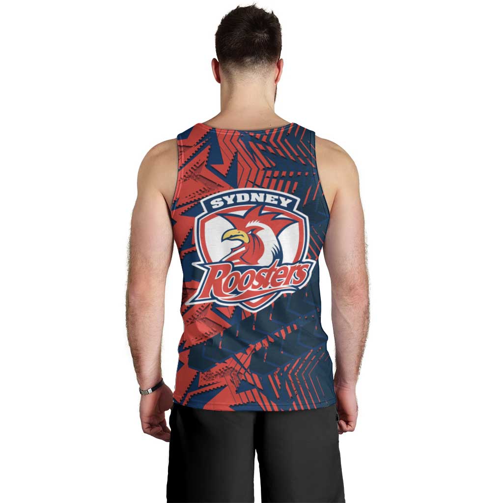 Sydney Roosters Rugby Men Tank Top Fierce Mascot Geometric Tribal Art