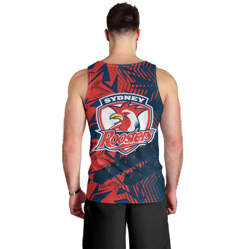 Sydney Roosters Rugby Men Tank Top Fierce Mascot Geometric Tribal Art