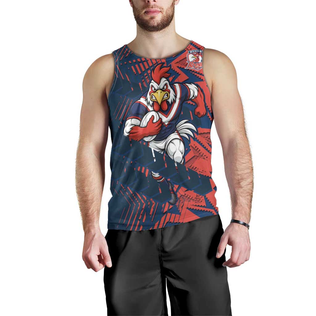 Sydney Roosters Rugby Men Tank Top Fierce Mascot Geometric Tribal Art
