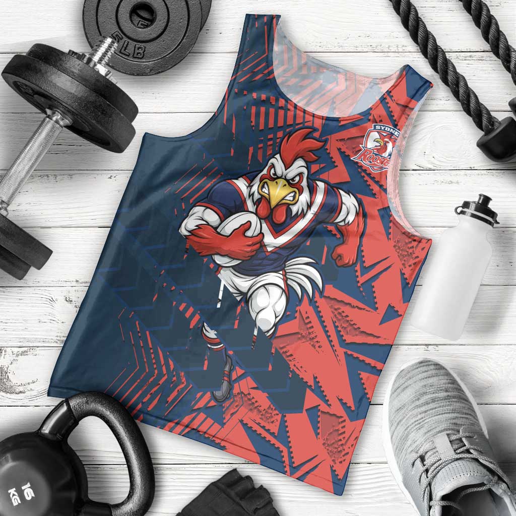 Sydney Roosters Rugby Men Tank Top Fierce Mascot Geometric Tribal Art