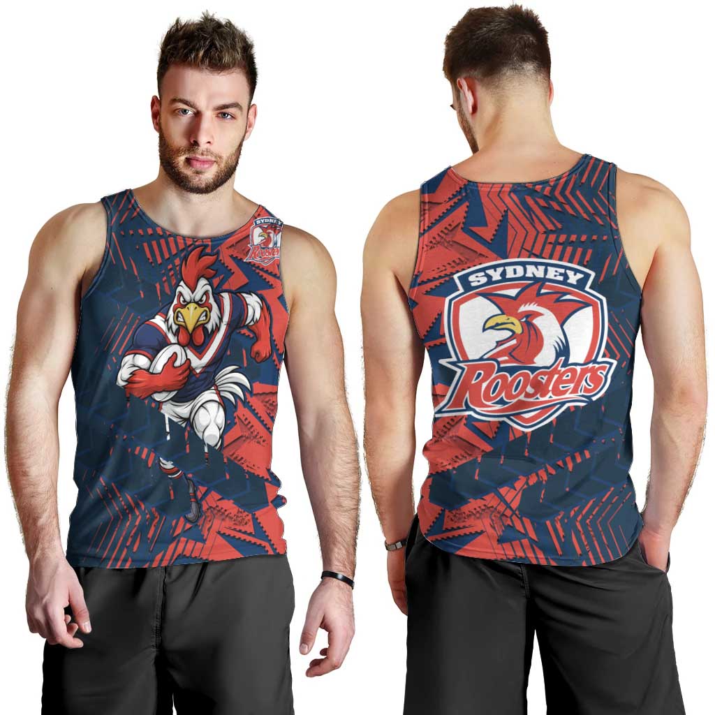 Sydney Roosters Rugby Men Tank Top Fierce Mascot Geometric Tribal Art