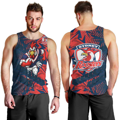Sydney Roosters Rugby Men Tank Top Fierce Mascot Geometric Tribal Art