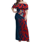 Sydney Roosters Rugby Off Shoulder Maxi Dress Fierce Mascot Geometric Tribal Art
