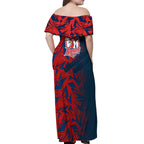 Sydney Roosters Rugby Off Shoulder Maxi Dress Fierce Mascot Geometric Tribal Art