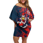 Sydney Roosters Rugby Off Shoulder Short Dress Fierce Mascot Geometric Tribal Art