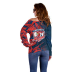 Sydney Roosters Rugby Off Shoulder Sweater Fierce Mascot Geometric Tribal Art