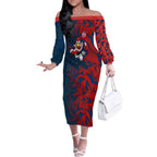 Sydney Roosters Rugby Off The Shoulder Long Sleeve Dress Fierce Mascot Geometric Tribal Art
