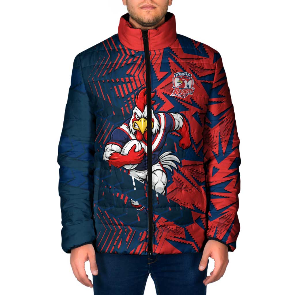 Sydney Roosters Rugby Padded Jacket Fierce Mascot Geometric Tribal Art