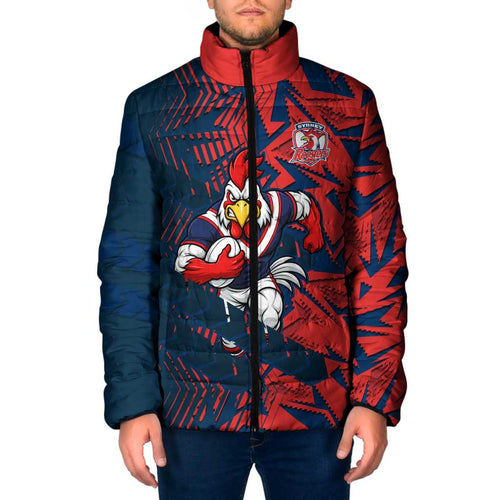 Sydney Roosters Rugby Padded Jacket Fierce Mascot Geometric Tribal Art
