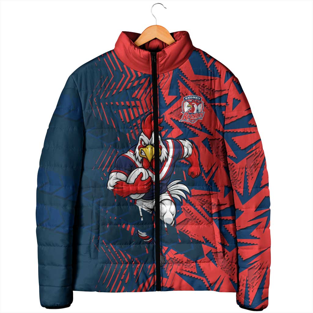 Sydney Roosters Rugby Padded Jacket Fierce Mascot Geometric Tribal Art