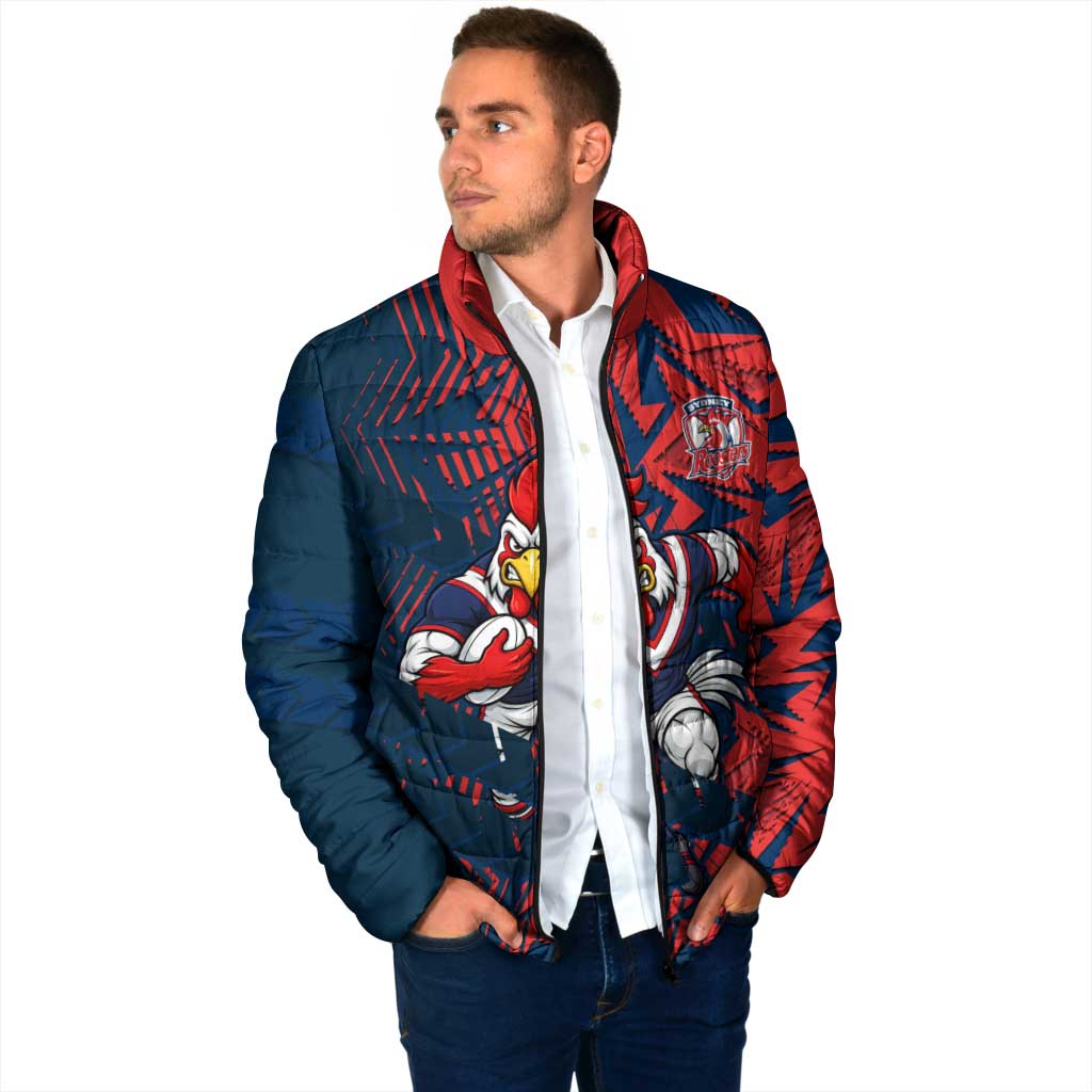 Sydney Roosters Rugby Padded Jacket Fierce Mascot Geometric Tribal Art