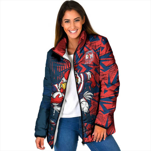 Sydney Roosters Rugby Padded Jacket Fierce Mascot Geometric Tribal Art