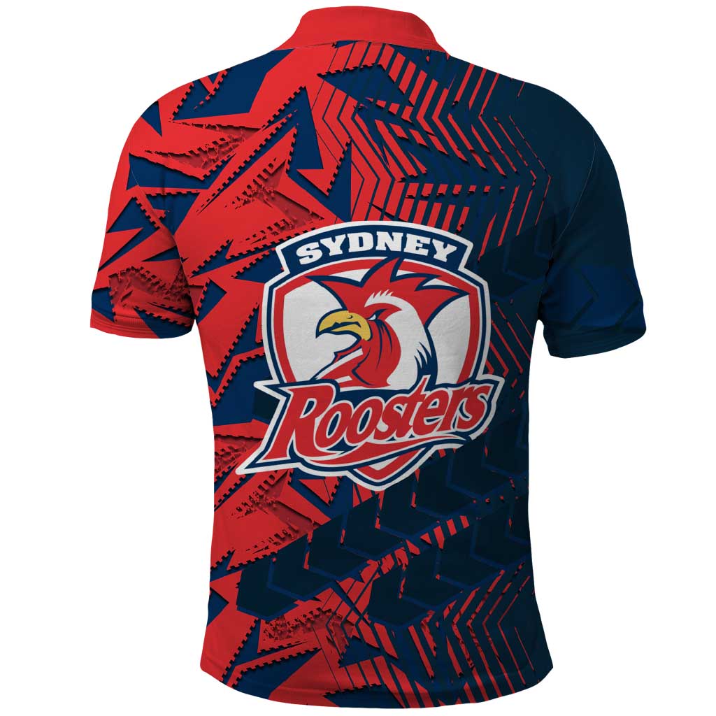 Sydney Roosters Rugby Polo Shirt Fierce Mascot Geometric Tribal Art