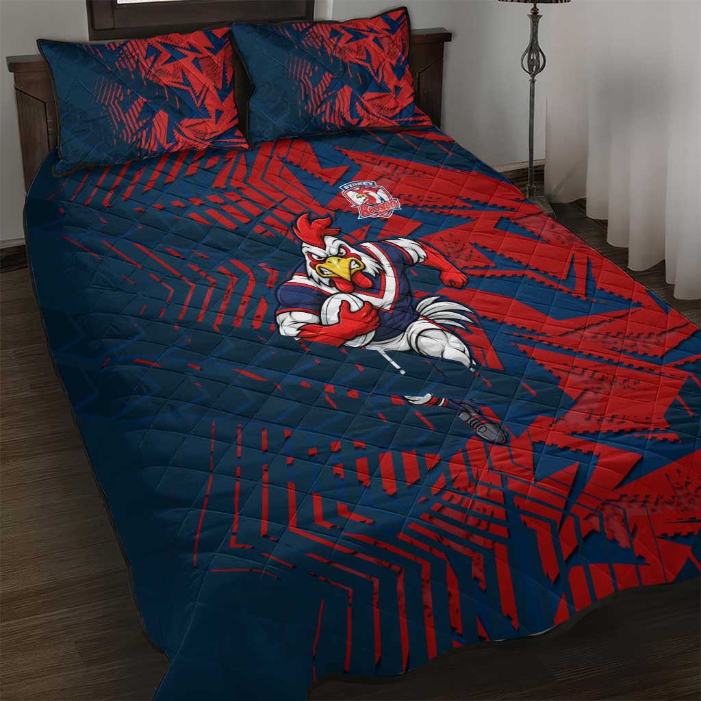 Sydney Roosters Rugby Quilt Bed Set Fierce Mascot Geometric Tribal Art