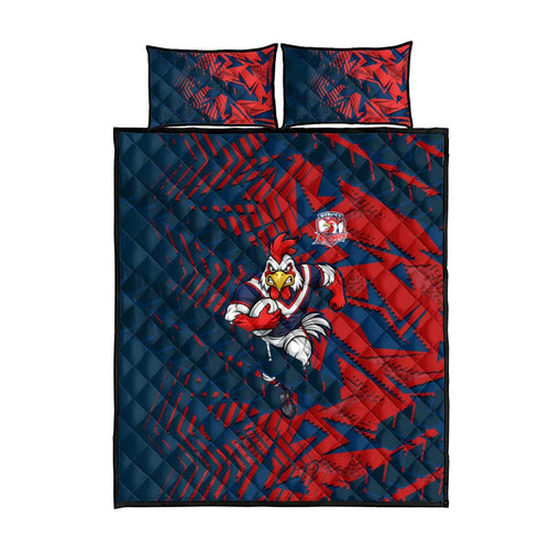 Sydney Roosters Rugby Quilt Bed Set Fierce Mascot Geometric Tribal Art