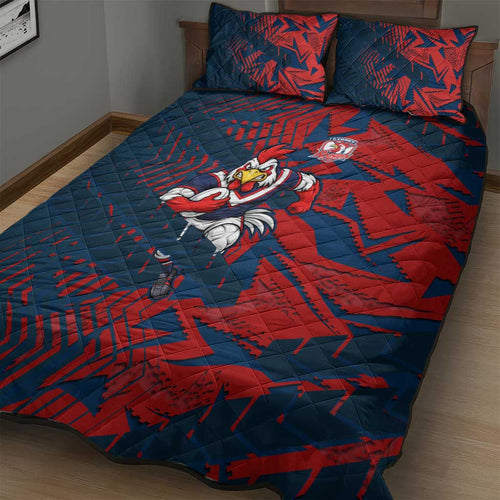 Sydney Roosters Rugby Quilt Bed Set Fierce Mascot Geometric Tribal Art