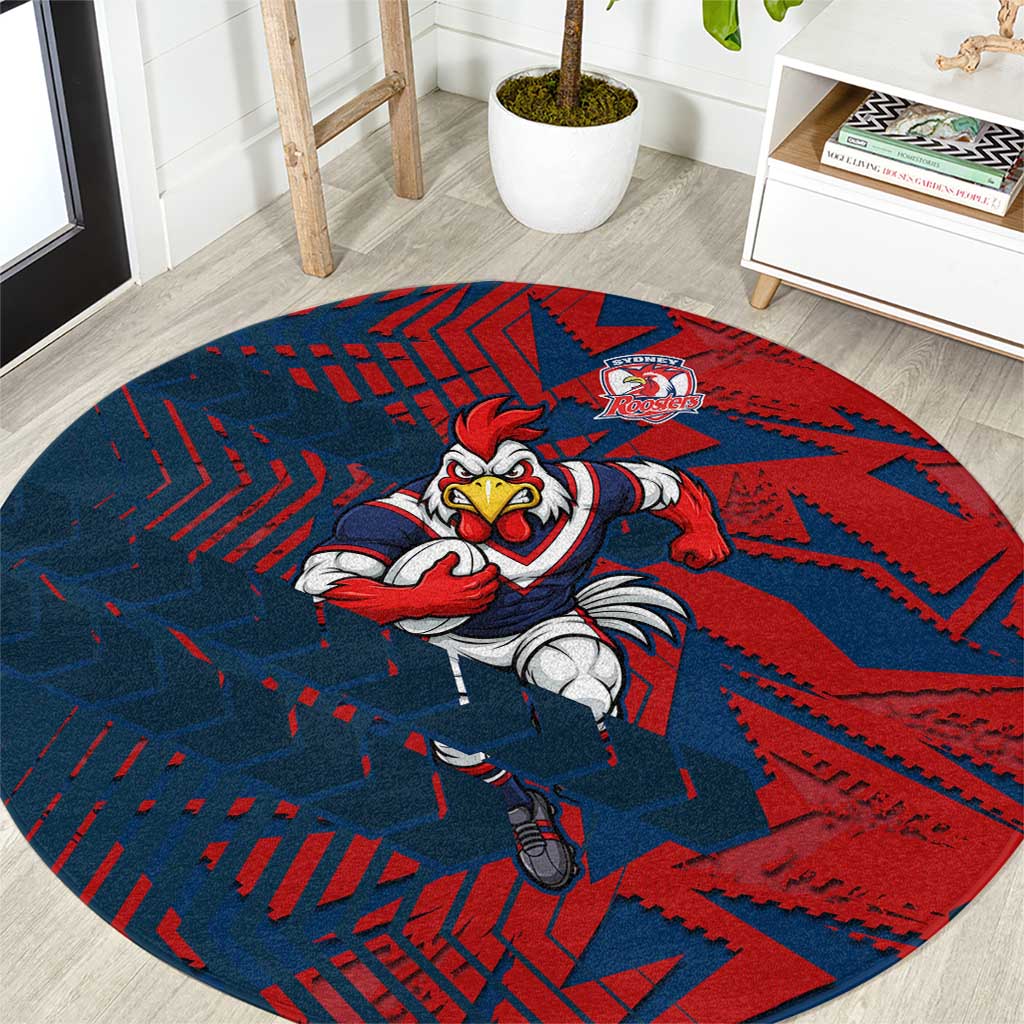 Sydney Roosters Rugby Round Carpet Fierce Mascot Geometric Tribal Art