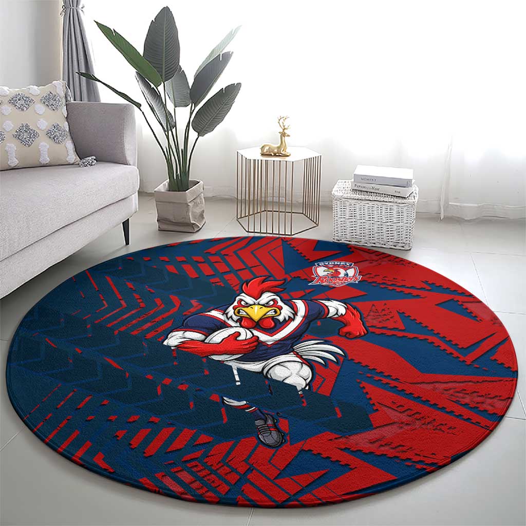 Sydney Roosters Rugby Round Carpet Fierce Mascot Geometric Tribal Art