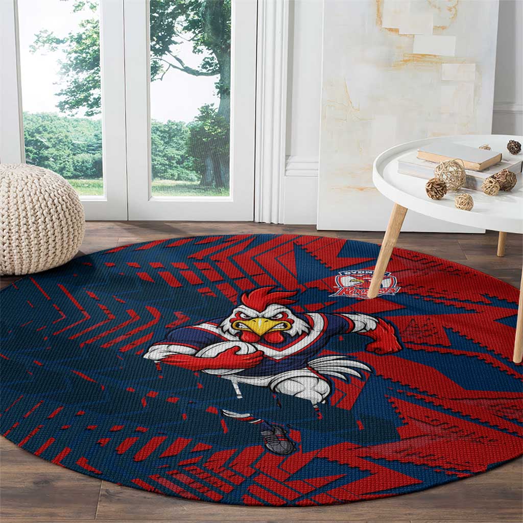 Sydney Roosters Rugby Round Carpet Fierce Mascot Geometric Tribal Art