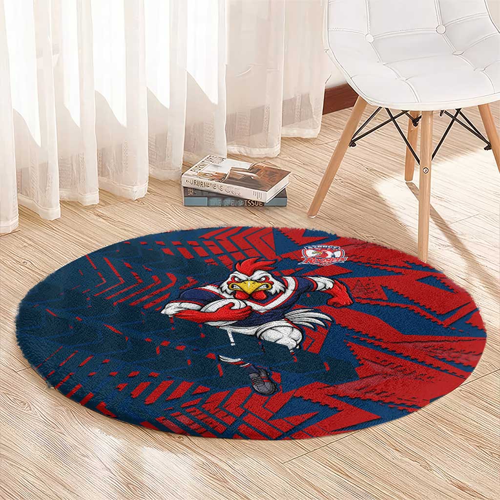 Sydney Roosters Rugby Round Carpet Fierce Mascot Geometric Tribal Art