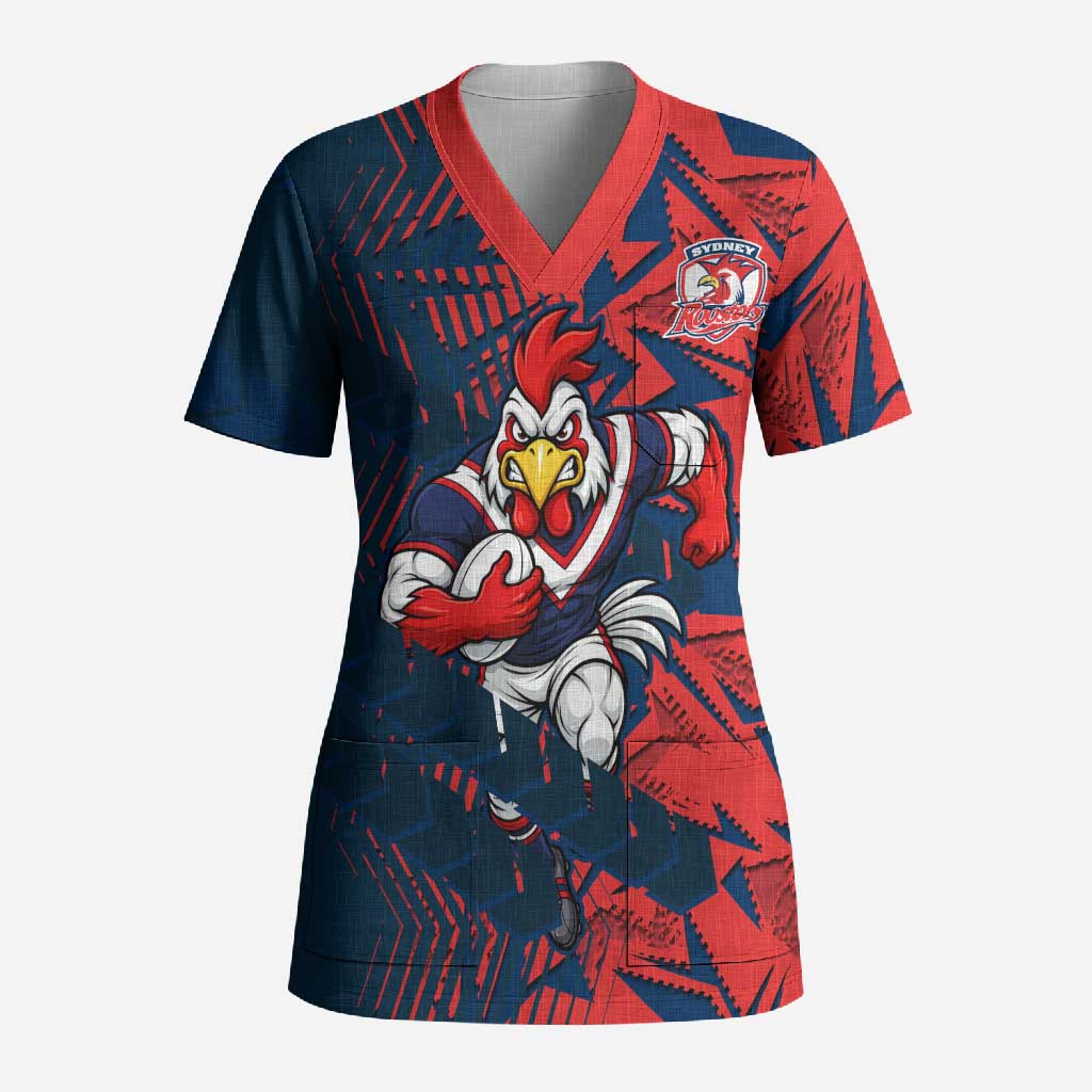 Sydney Roosters Rugby Scrub Top Fierce Mascot Geometric Tribal Art