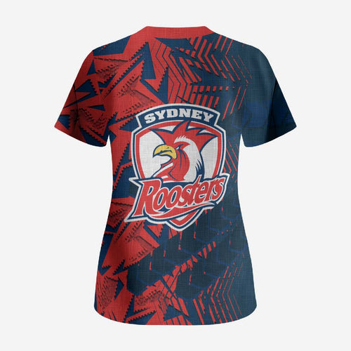 Sydney Roosters Rugby Scrub Top Fierce Mascot Geometric Tribal Art