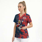 Sydney Roosters Rugby Scrub Top Fierce Mascot Geometric Tribal Art