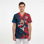 Sydney Roosters Rugby Scrub Top Fierce Mascot Geometric Tribal Art