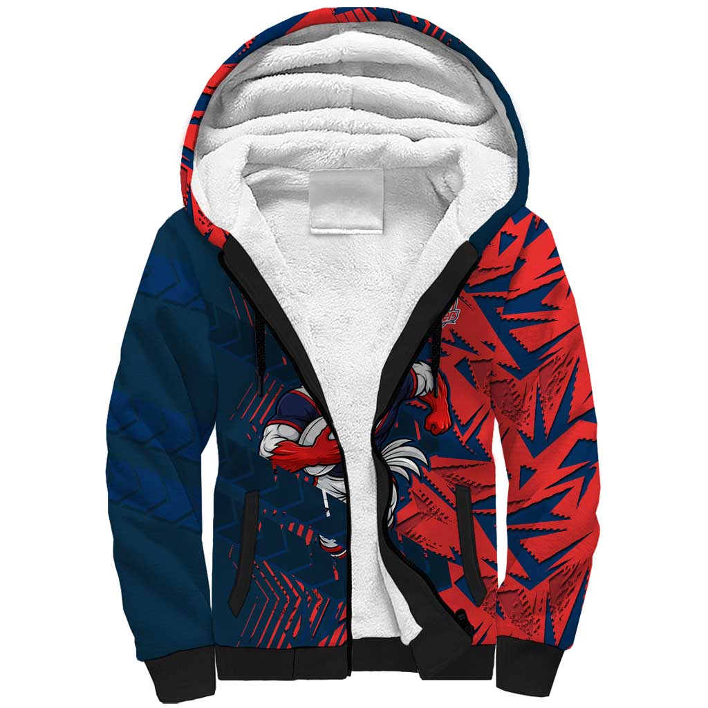 Sydney Roosters Rugby Sherpa Hoodie Fierce Mascot Geometric Tribal Art