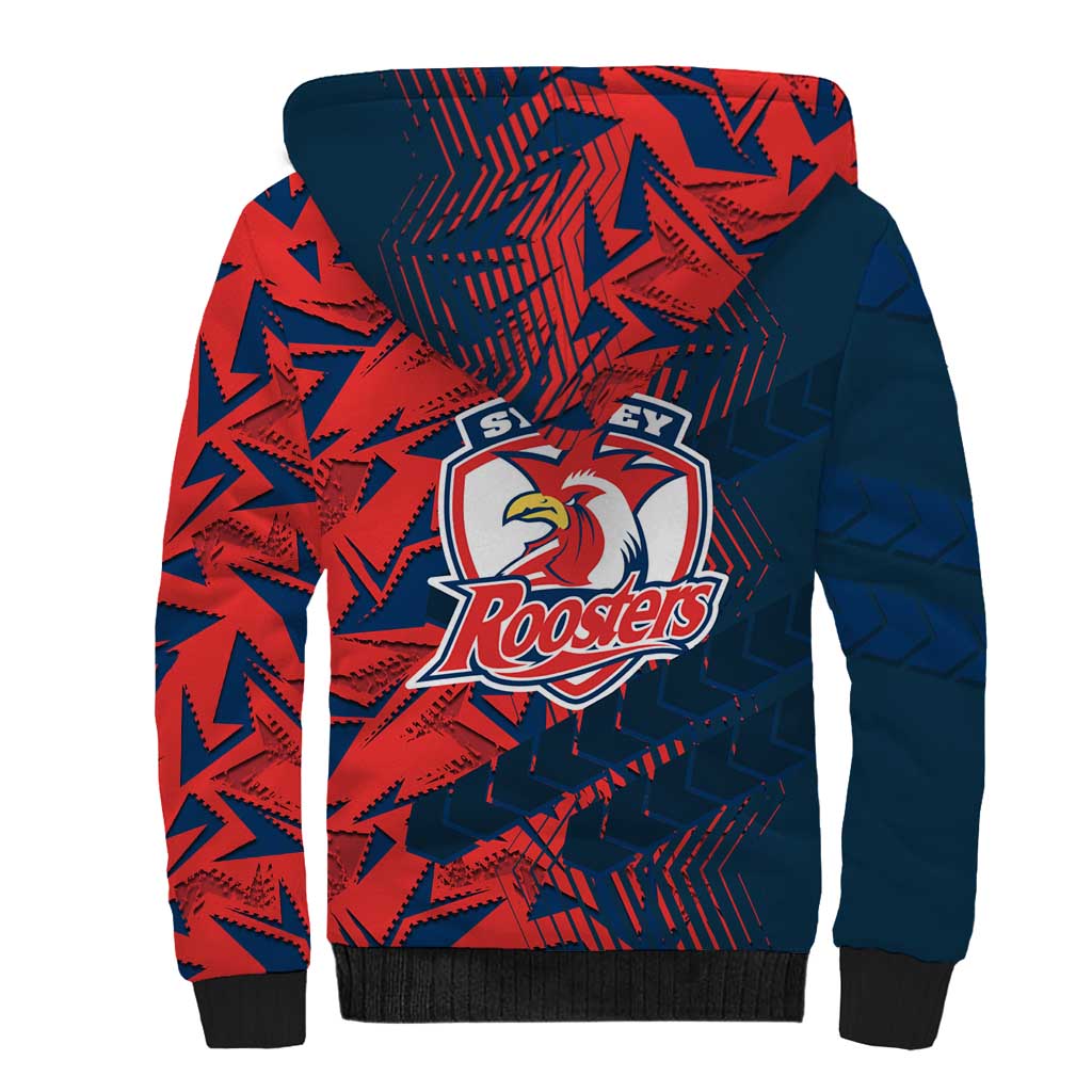 Sydney Roosters Rugby Sherpa Hoodie Fierce Mascot Geometric Tribal Art