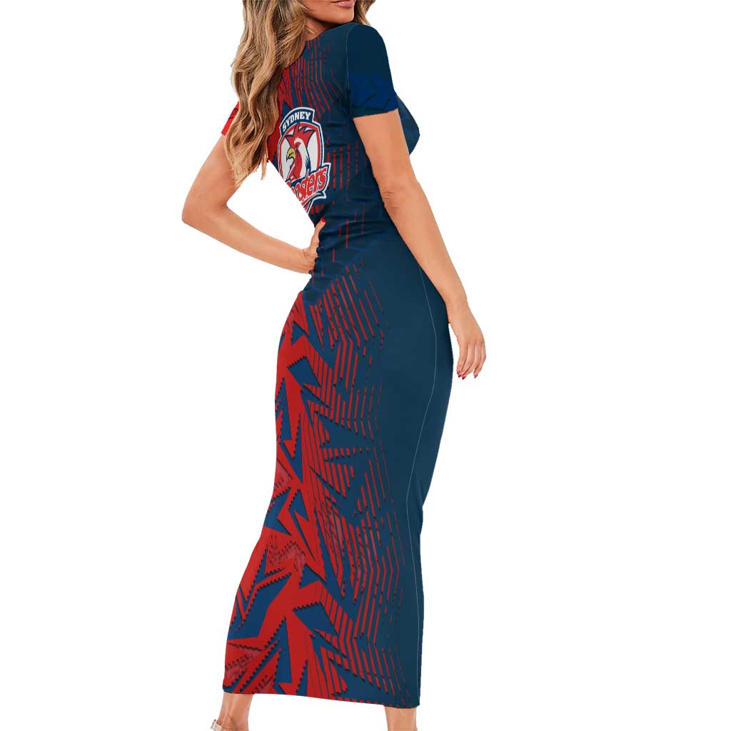 Sydney Roosters Rugby Short Sleeve Bodycon Dress Fierce Mascot Geometric Tribal Art