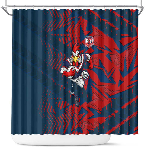 Sydney Roosters Rugby Shower Curtain Fierce Mascot Geometric Tribal Art