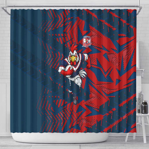 Sydney Roosters Rugby Shower Curtain Fierce Mascot Geometric Tribal Art