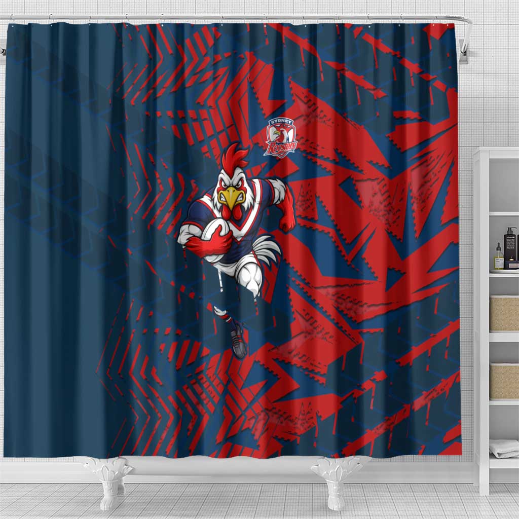 Sydney Roosters Rugby Shower Curtain Fierce Mascot Geometric Tribal Art