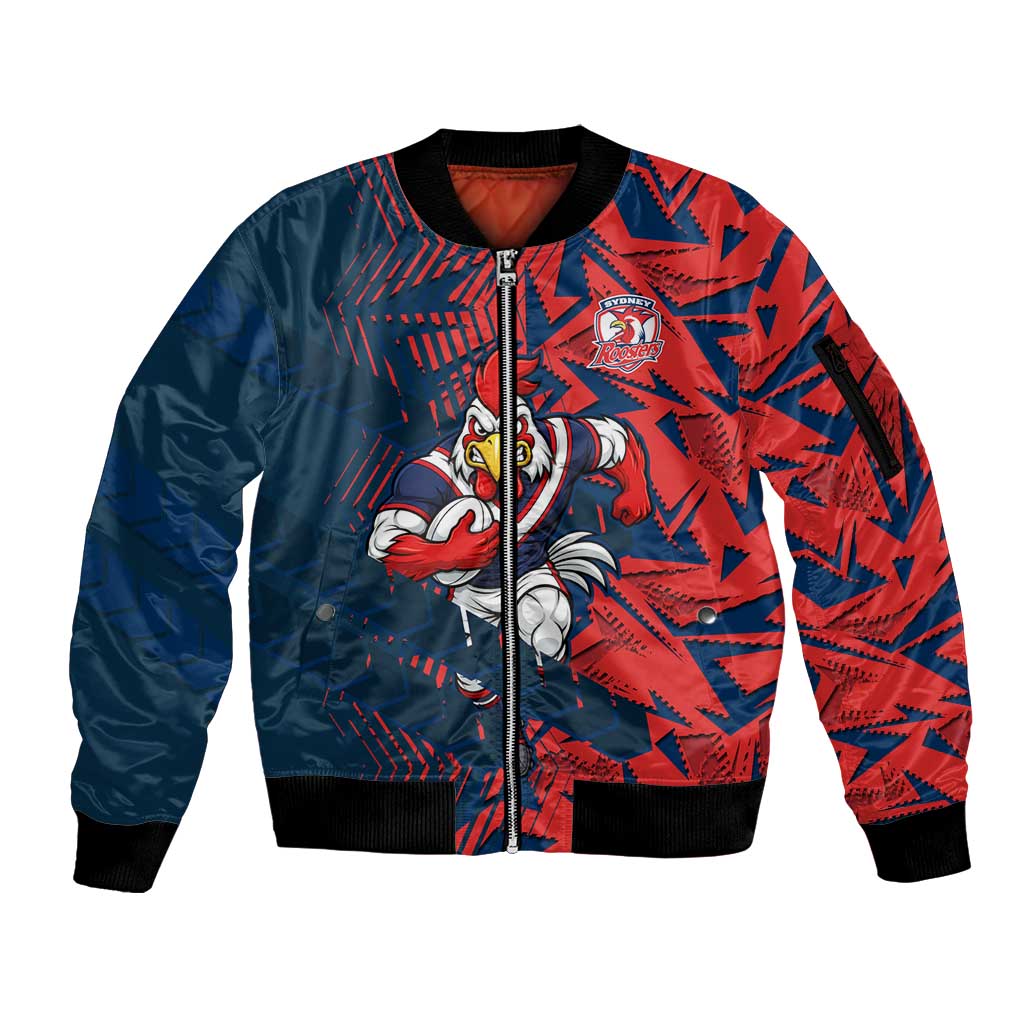 Sydney Roosters Rugby Sleeve Zip Bomber Jacket Fierce Mascot Geometric Tribal Art