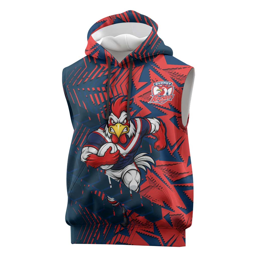 Sydney Roosters Rugby Sleeveless Hoodie Fierce Mascot Geometric Tribal Art