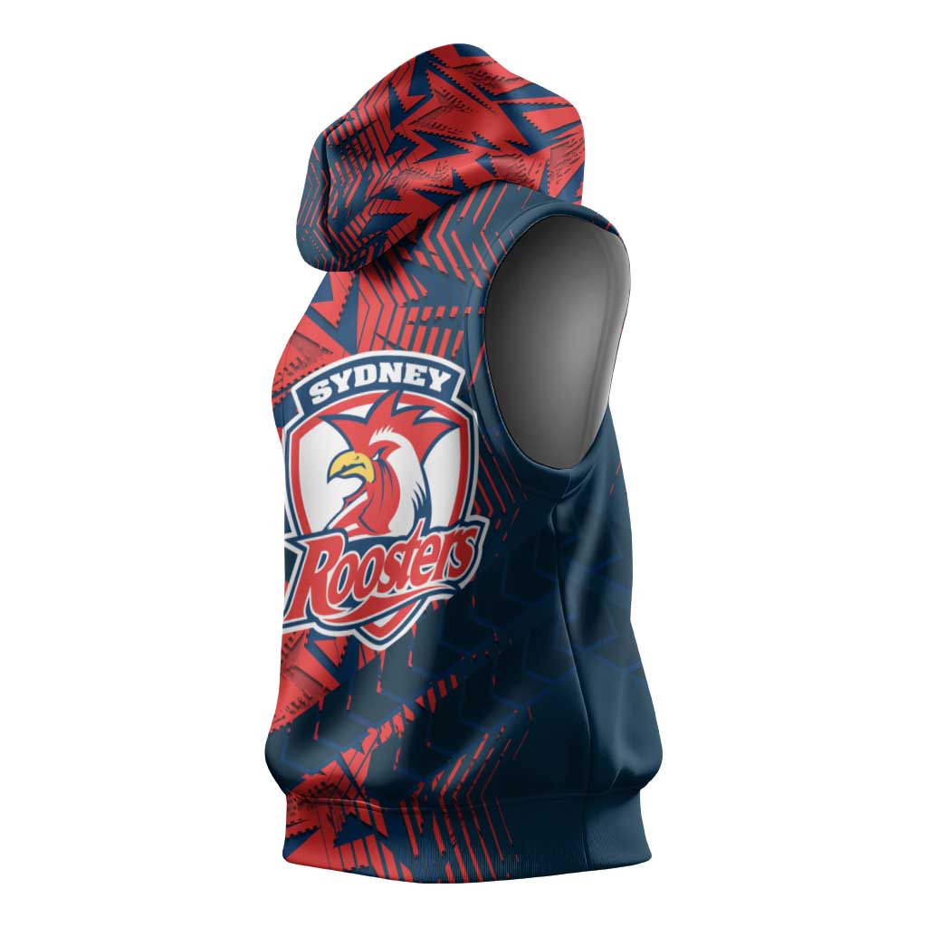Sydney Roosters Rugby Sleeveless Hoodie Fierce Mascot Geometric Tribal Art