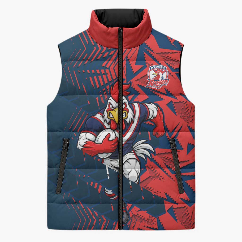 Sydney Roosters Rugby Sleeveless Puffer Jacket Fierce Mascot Geometric Tribal Art