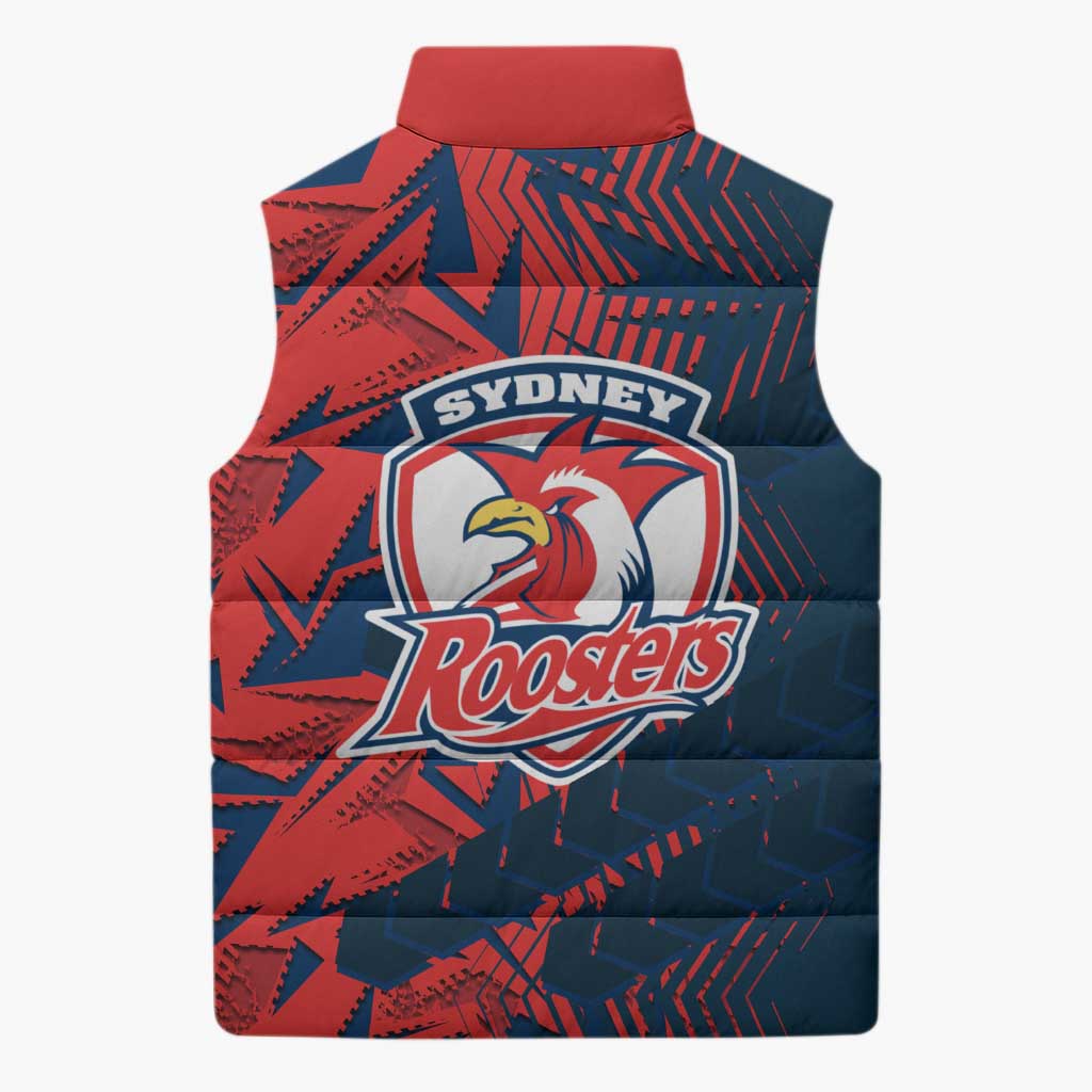 Sydney Roosters Rugby Sleeveless Puffer Jacket Fierce Mascot Geometric Tribal Art