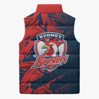 Sydney Roosters Rugby Sleeveless Puffer Jacket Fierce Mascot Geometric Tribal Art