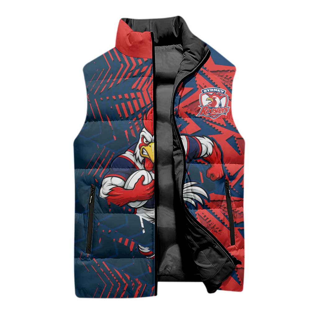 Sydney Roosters Rugby Sleeveless Puffer Jacket Fierce Mascot Geometric Tribal Art