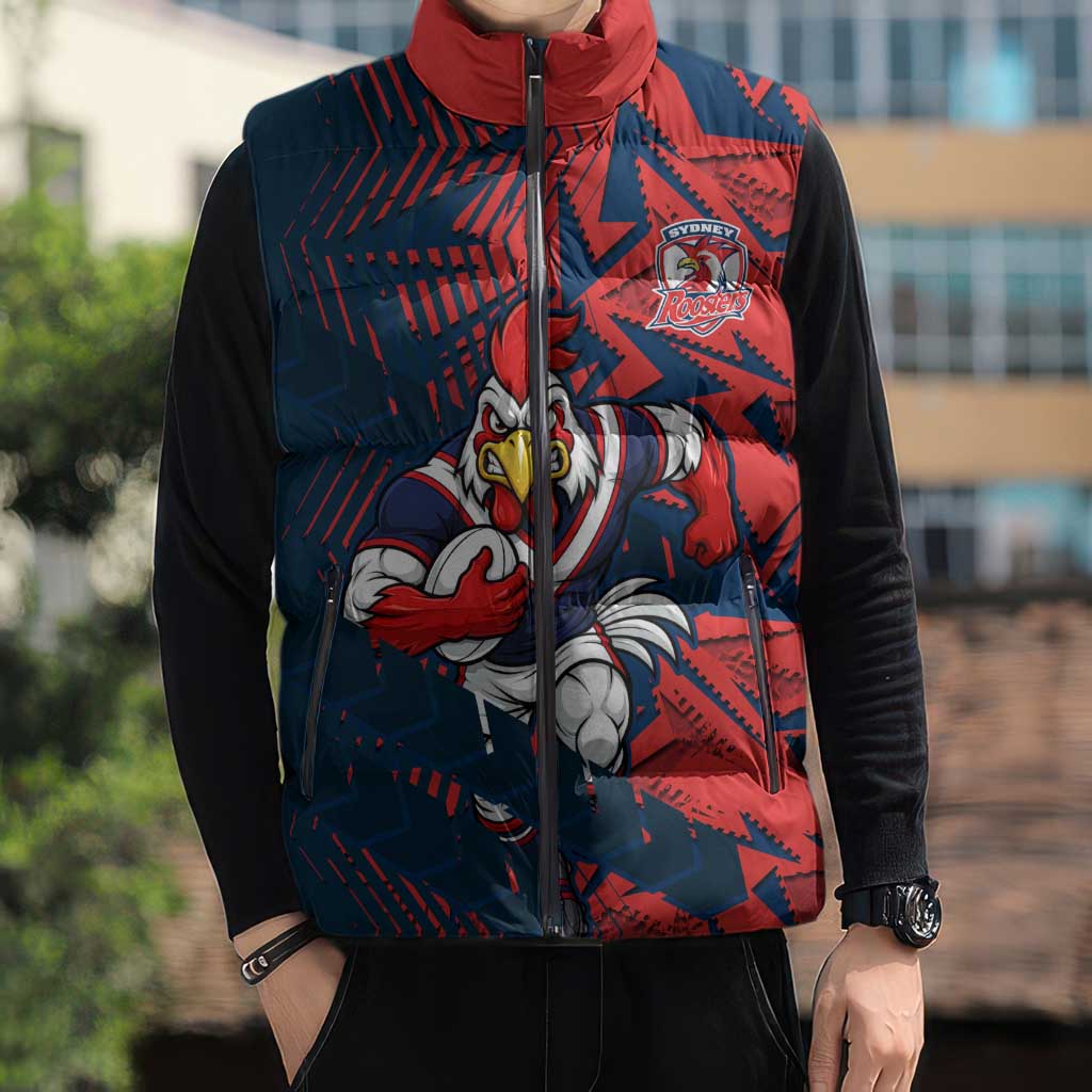 Sydney Roosters Rugby Sleeveless Puffer Jacket Fierce Mascot Geometric Tribal Art