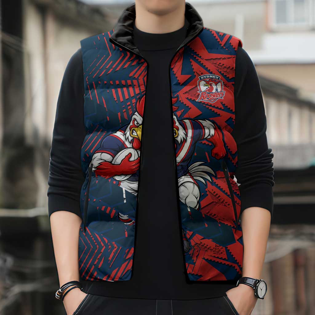 Sydney Roosters Rugby Sleeveless Puffer Jacket Fierce Mascot Geometric Tribal Art