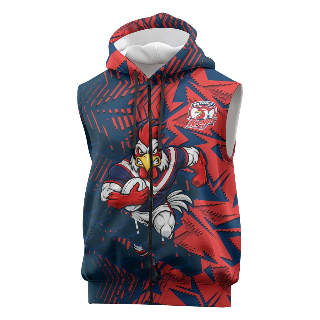 Sydney Roosters Rugby Sleeveless Zip Hoodie Fierce Mascot Geometric Tribal Art
