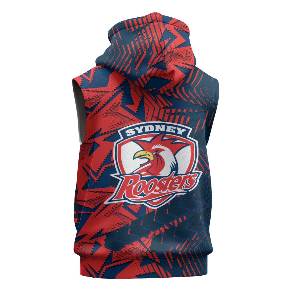 Sydney Roosters Rugby Sleeveless Zip Hoodie Fierce Mascot Geometric Tribal Art