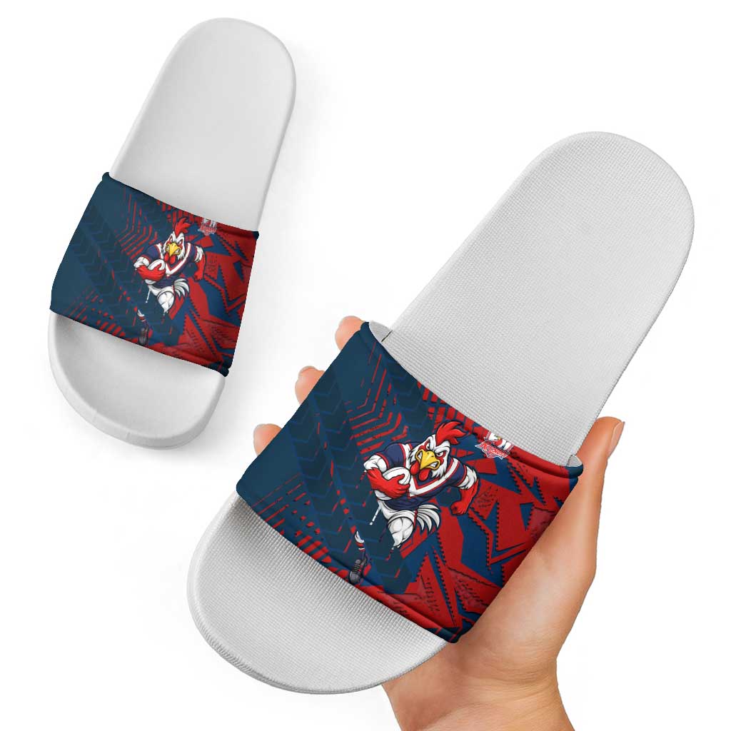 Sydney Roosters Rugby Slide Sandals Fierce Mascot Geometric Tribal Art