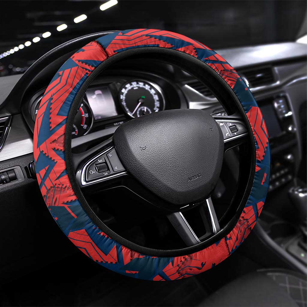 Sydney Roosters Rugby Steering Wheel Cover Fierce Mascot Geometric Tribal Art